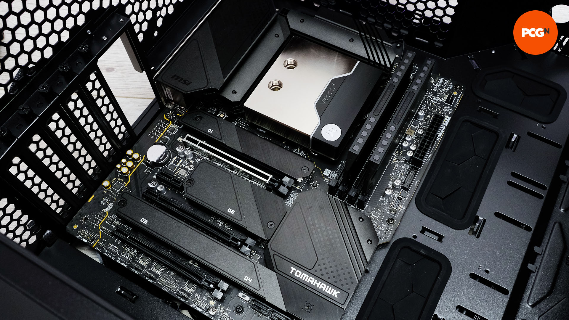Fractal Design Torrent review: Inside of case with motherboard installed