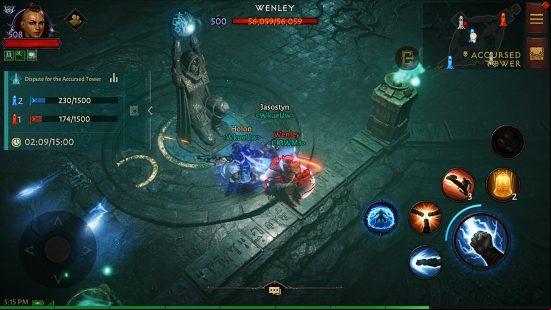 Diablo Immortal update patch notes - players fighting in an Accursed Tower PvP match