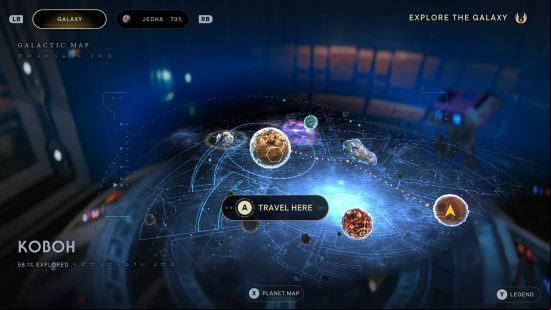 A Star Wars Jedi Survivor galaxy map showing the planet Koboh.