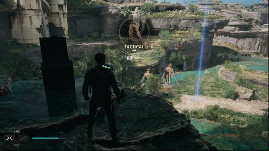Cal Kestis observes a forest area as he looks for the Star Wars Jedi Survivor tactical outfit