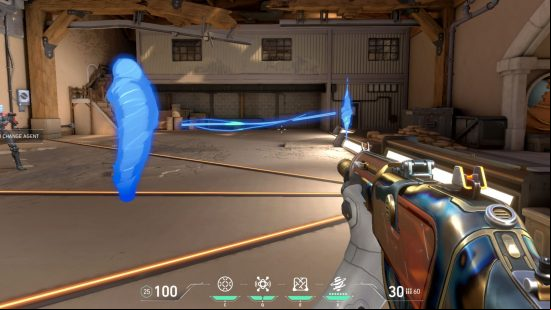 Two blue tornado structures whirling around a training room
