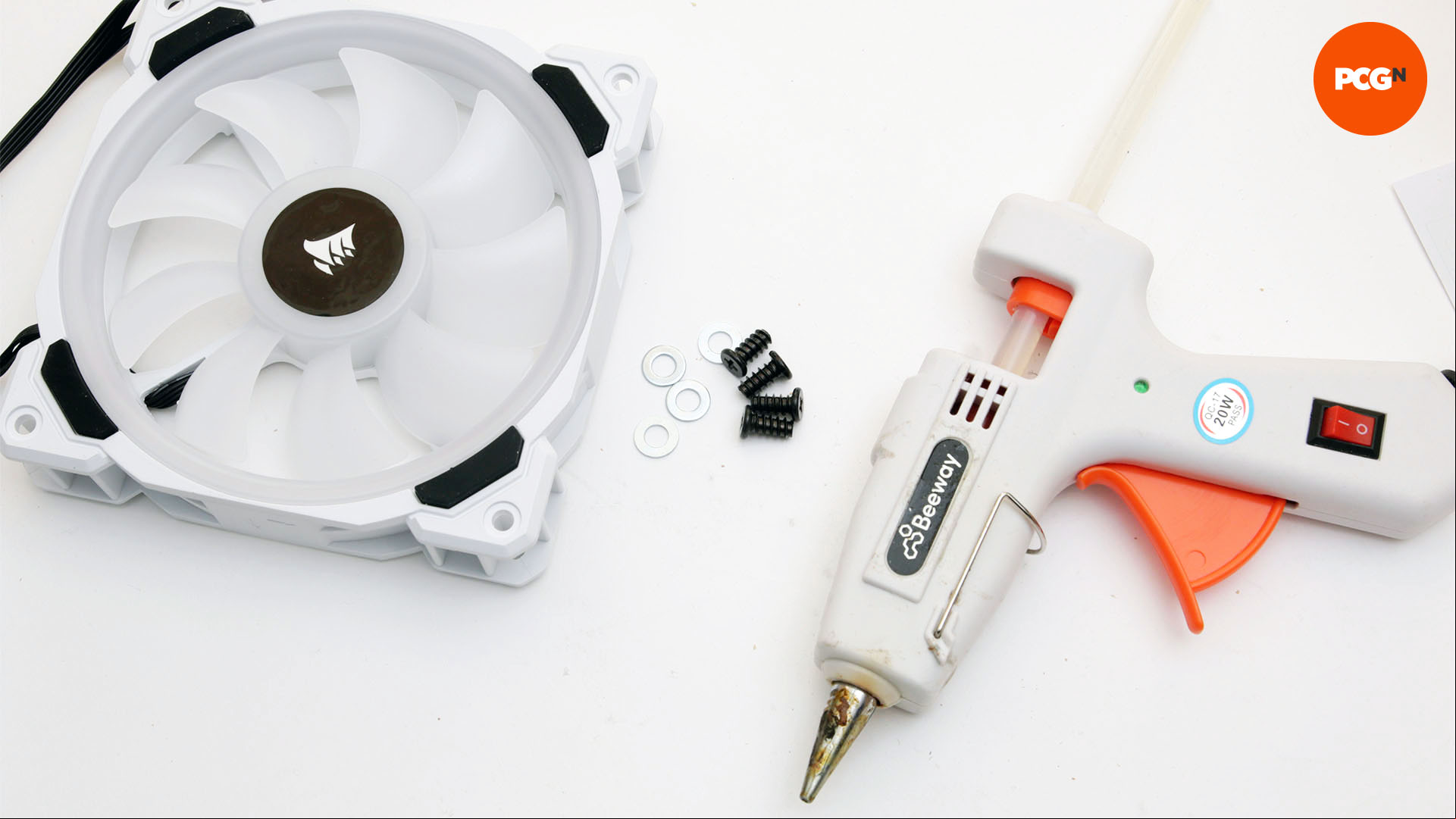 How to stop dust getting into your PC: Corsair fan, glue gun, and washers