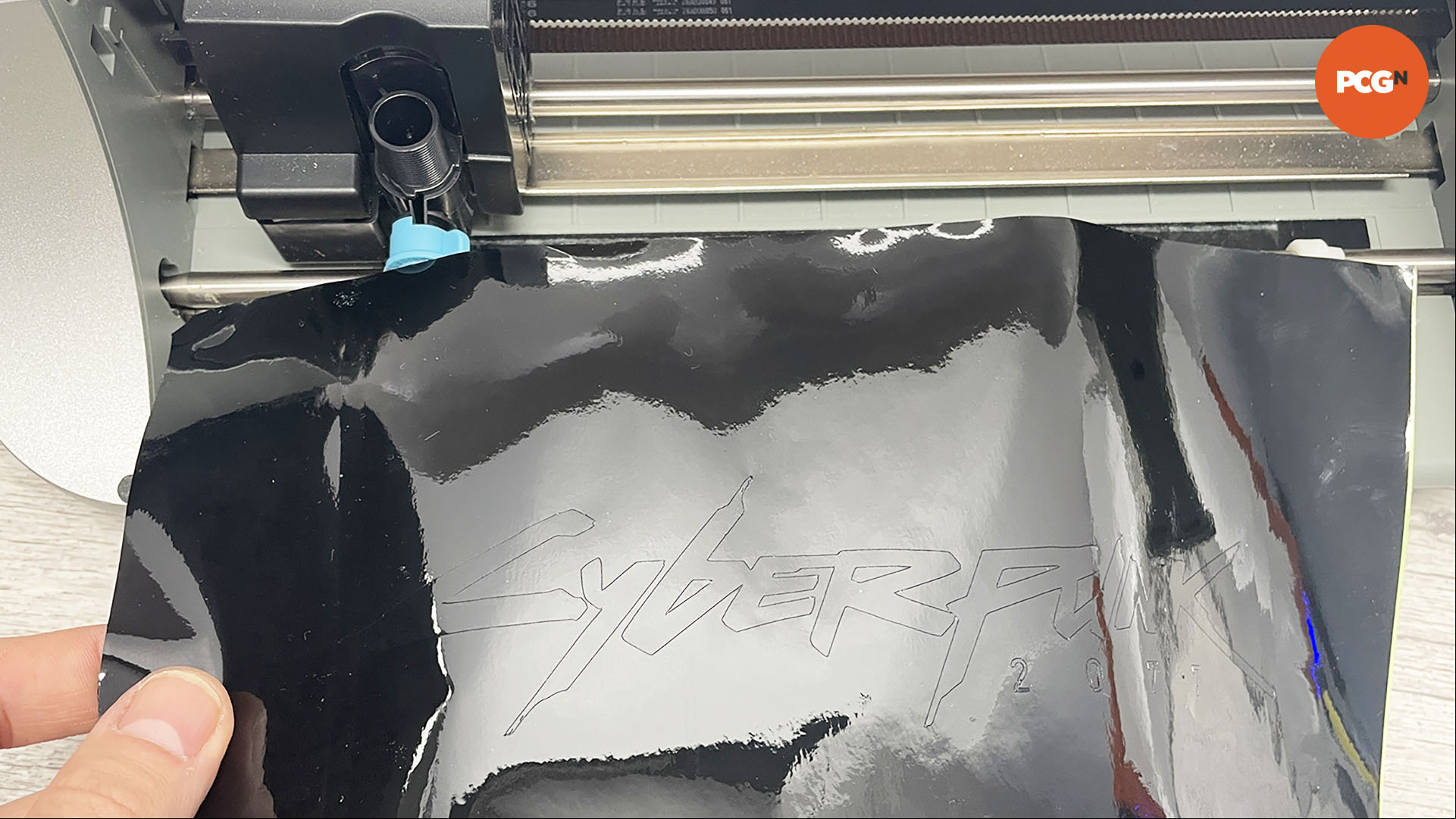 How to vinyl wrap your PC case: Silhouette Portrait cutting out Cyberpunk logo
