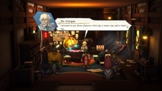 doctor corque offering nowa a beigoma spinner in eiyuden chronicle