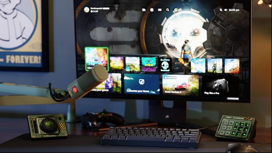 A gaming setup feating the fallout X elgato branded gear