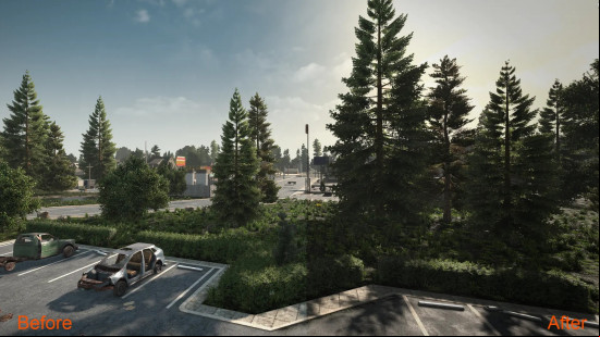 The before and after of World Lighting Tuned, one of the best 7 Days to Die mods.